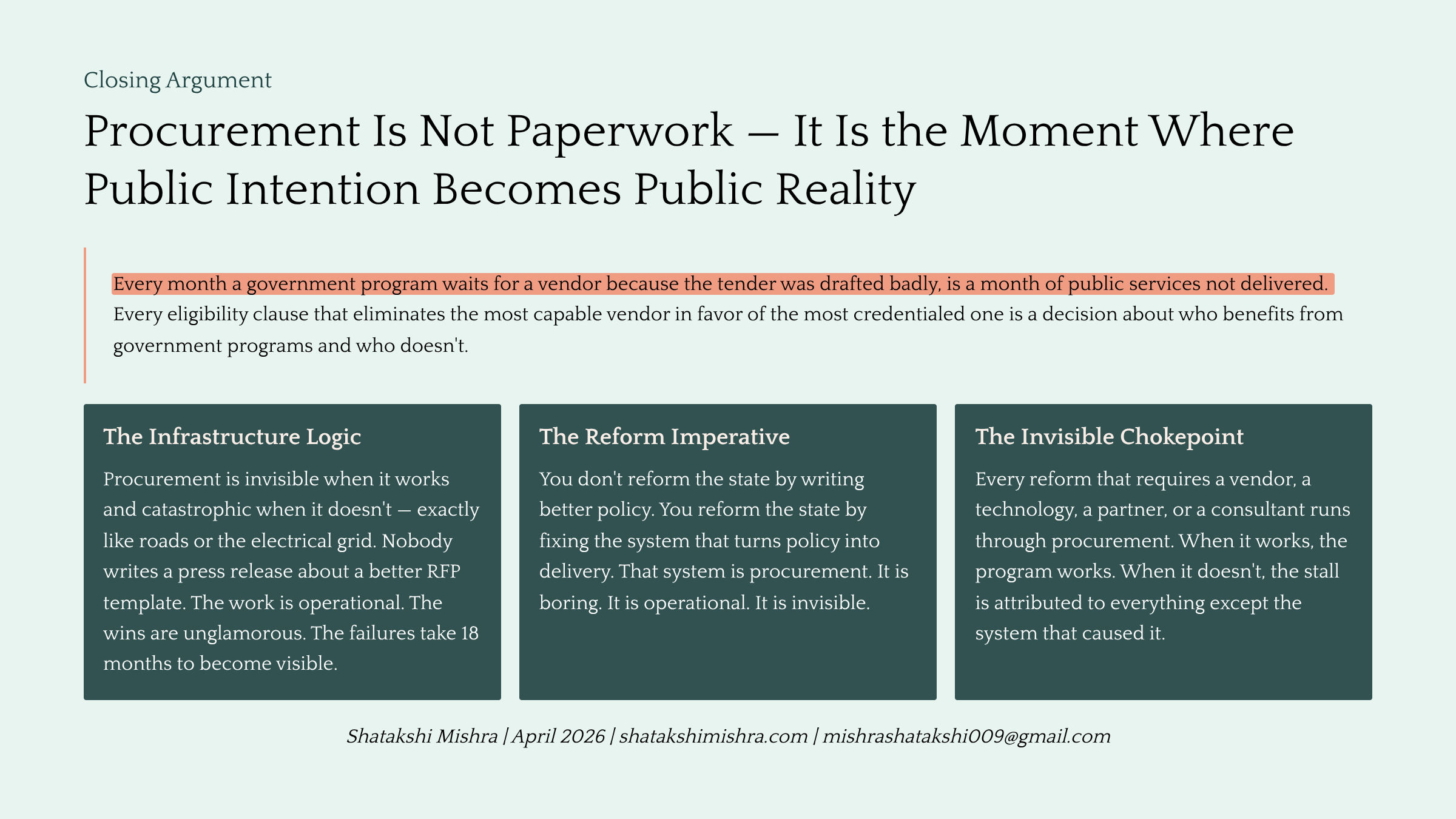 Procurement is Where Reform Goes to Die: The case for boring infrastructure — Slide 16